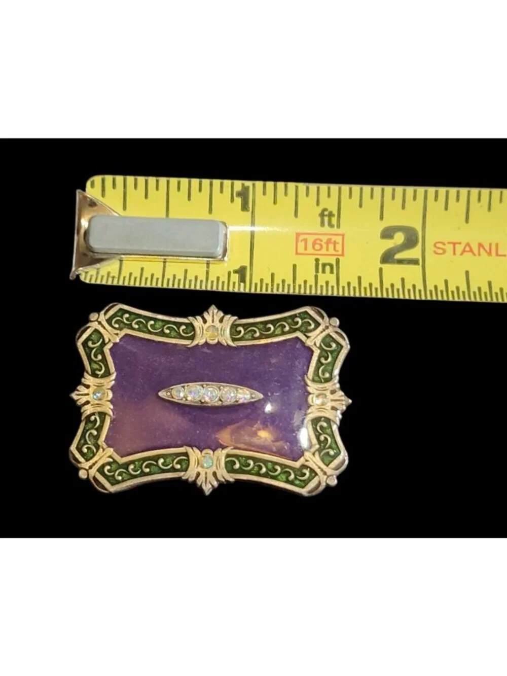 Vintage Catherine Popesco French Purple & Green Enamel Brooch Crystals